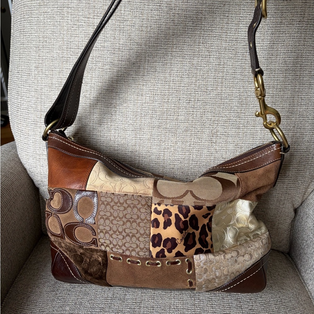 Coach Brown Patchwork Leather Shoulder Bag Crossbody F12842